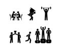 Sport icon, competition and winners, stick figure man pictogram, people isolated