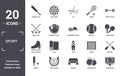 sport icon set. include creative elements as baseball bat, weightlifter, softball, surf, horse racing, figure skating filled icons