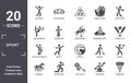 sport icon set. include creative elements as marathon, discus throw, snowmobile sport, softball, bodybuilding, unicycling handball