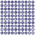 100 sport icons hexagon purple Royalty Free Stock Photo