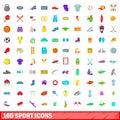 100 sport icons set, cartoon style Royalty Free Stock Photo