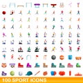 100 sport icons set, cartoon style Royalty Free Stock Photo