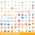 100 sport icons set, cartoon style Royalty Free Stock Photo