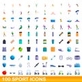 100 sport icons set, cartoon style Royalty Free Stock Photo