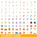 100 sport icons set, cartoon style Royalty Free Stock Photo