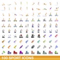 100 sport icons set, cartoon style Royalty Free Stock Photo