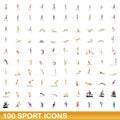 100 sport icons set, cartoon style Royalty Free Stock Photo