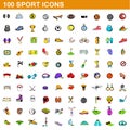 100 sport icons set, cartoon style Royalty Free Stock Photo