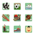 Sport icons set, chess, baseball, football, hockey, golf, sumo, soccer, curling, ski and skating sport vector