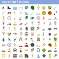 100 sport icons set, flat style Royalty Free Stock Photo