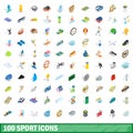 100 sport icons set, isometric 3d style Royalty Free Stock Photo