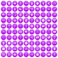 100 sport icons set purple Royalty Free Stock Photo