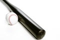 Sport Ideas. Closeup of Brown Wooden Baseball American Bat Along With Leather Ball Placed Together Over White Background