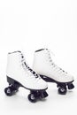 Sport Ideas. Pair of White Stylish Roller Skates on White Background