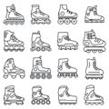 Sport inline skates icons set, outline style