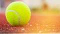 Sport Item concept : Tennis balls at red court in summer day. Tennis is racket sport that can be played individually against