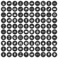 100 sport journalist icons set black circle Royalty Free Stock Photo