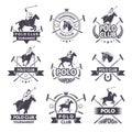 Sport labels for polo games. Monochrome silhouette of jockey and horse Royalty Free Stock Photo