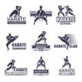 Sport labels set for fighting club. Karate and martial arts