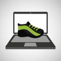 Sport laptop app concept sneaker run Royalty Free Stock Photo