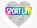 Sport Life heart word cloud, fitness, sport, health concept Royalty Free Stock Photo