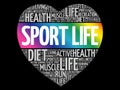 Sport Life heart word cloud, fitness, sport, health concept Royalty Free Stock Photo