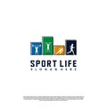 sport life logo, set of silhouette bodybuilding logo icon in square design. gym logo