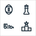 Sport line icons. linear set. quality vector line set such as podium, racing car, chess