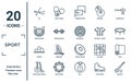 sport linear icon set. includes thin line ski, horse racing, podium, unicycling hockey, hurling, dodgeball, yoga icons for report