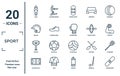 sport linear icon set. includes thin line surf, helmet, trophy, soccer field, snowboard, kickboxing, lacrosse icons for report,