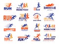 Sport logo. Healthy running marathon athletes sprinting badges vector collection isolated Royalty Free Stock Photo