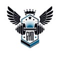 Sport logo for weightlifting gym and fitness club, vintage style Royalty Free Stock Photo