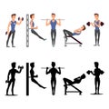 Sport man characters. Vector male fitness silhouettes Royalty Free Stock Photo