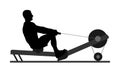 Sport man doing Seated Cable Row in gym silhouette. Low cable pulley row seated. Fitness instructor demonstration.