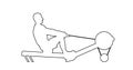 Sport man doing Seated Cable Row in gym vector line contour silhouette illustration. Low cable pulley row seated.