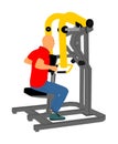 Sport man exercises in gym on fitness machine isolated on white background. Multi functional gym equipment.