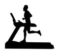 Sport man running on a treadmill in gym  silhouette. Boy on running track cardio training. Fitness instructor personal Royalty Free Stock Photo