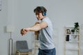sport man wellness activity headphone home indoor training healthy gray lifestyle