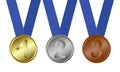 Sport medals set. Gold, silver and bronze prizes for winners isolated on white background. Vector illustration Royalty Free Stock Photo