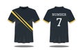 Sport Men`s t-shirt with short sleeve in front and back views. Black with yellow stripes and Editable color design. Mock up of