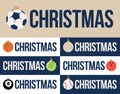 Sport Merry Christmas horizontal banner set. Christmas card with sport baseball, basketball, football, tennis balls hang on a