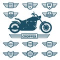 Sport motorbike silhouette and vintage wing labels.
