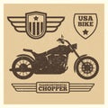 Sport motorbike silhouette and vintage wing labels grunge design