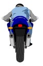 Sport motorcycle with rider rear view isolated vector illustration