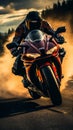 Sport motorcycles race on track, extreme athletes in high speed pursuit of victory