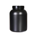 Sport Nutrition, Whey Protein or Gainer. Black Plastic Jar Royalty Free Stock Photo