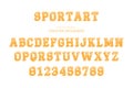 Sport original 3D bold font alphabet letters and numbers for creative design template for logo. Flat illustration EPS10