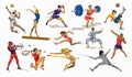 Sport people set. Collection of different sport activity. Professional athlet doing sport. Basketball, football,karate,tennis, Royalty Free Stock Photo