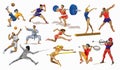 Sport people set. Collection of different sport activity. Professional athlet doing sport. Basketball, football,karate Royalty Free Stock Photo