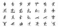 Sport people simple flat glyph icons. Vector illustration with minimal icon - exercise, yoga, active man, running Royalty Free Stock Photo